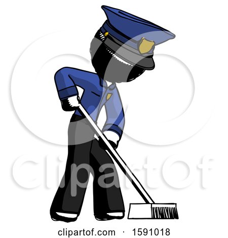 Ink Police Man Cleaning Services Janitor Sweeping Side View by Leo Blanchette