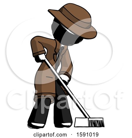 Ink Detective Man Cleaning Services Janitor Sweeping Side View by Leo Blanchette