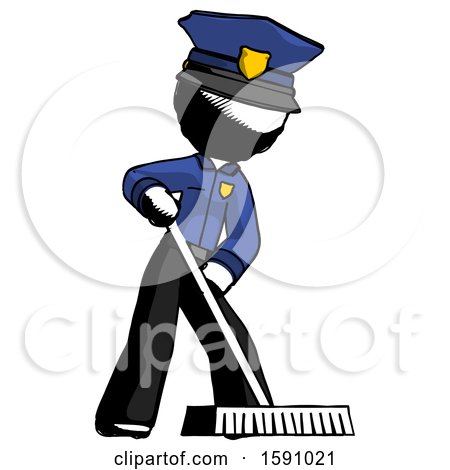 Ink Police Man Cleaning Services Janitor Sweeping Floor with Push Broom by Leo Blanchette