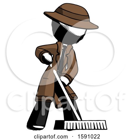 Ink Detective Man Cleaning Services Janitor Sweeping Floor with Push Broom by Leo Blanchette