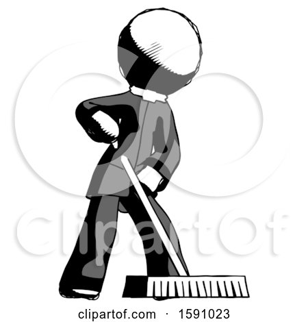 Ink Clergy Man Cleaning Services Janitor Sweeping Floor with Push Broom by Leo Blanchette