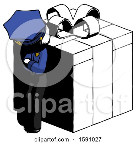 Ink Police Man Leaning on Gift with Red Bow Angle View by Leo Blanchette