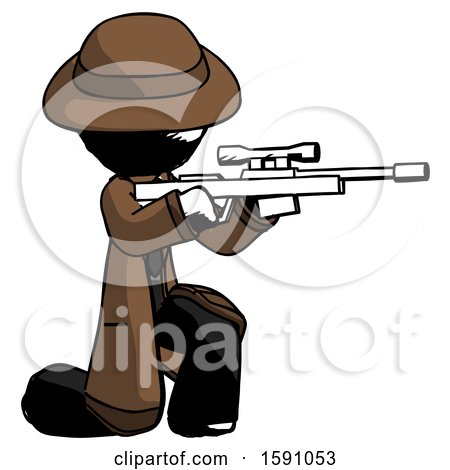 Ink Detective Man Kneeling Shooting Sniper Rifle by Leo Blanchette