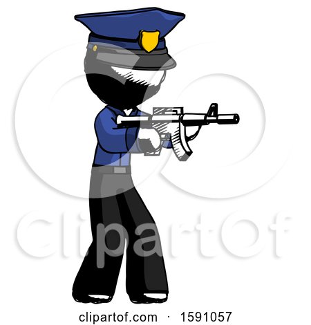 Ink Police Man Shooting Automatic Assault Weapon by Leo Blanchette