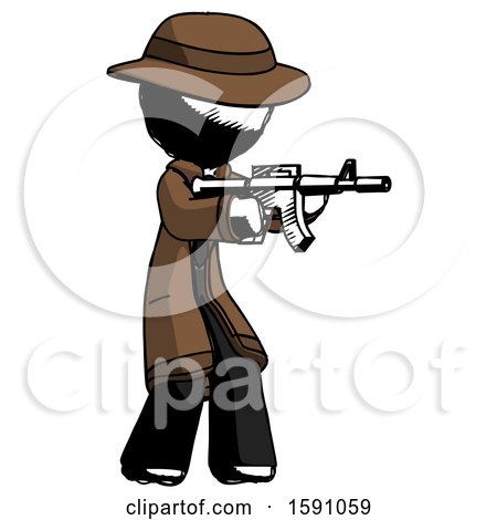 Ink Detective Man Shooting Automatic Assault Weapon by Leo Blanchette