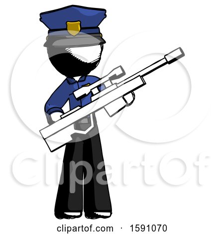 Ink Police Man Holding Sniper Rifle Gun by Leo Blanchette