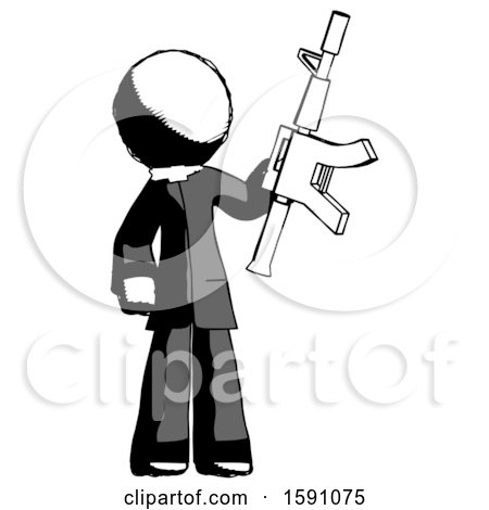 Ink Clergy Man Holding Automatic Gun by Leo Blanchette