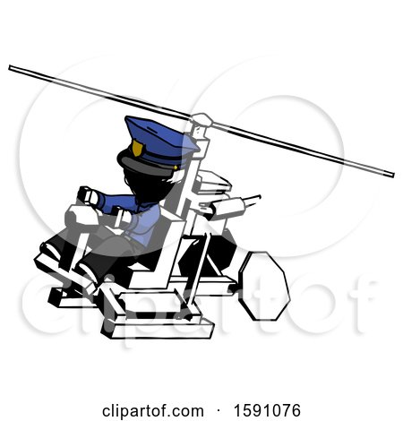 Ink Police Man Flying in Gyrocopter Front Side Angle Top View by Leo Blanchette