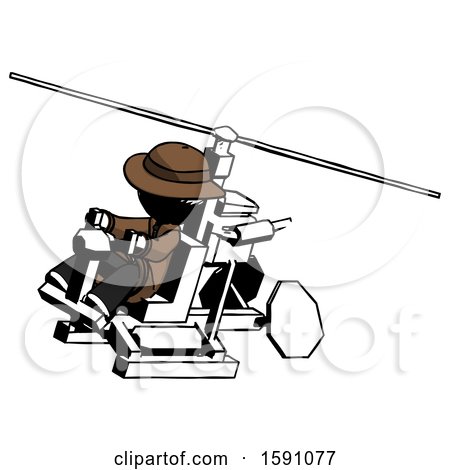 Ink Detective Man Flying in Gyrocopter Front Side Angle Top View by Leo Blanchette