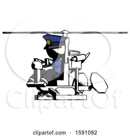 Ink Police Man Flying in Gyrocopter Front Side Angle View by Leo Blanchette