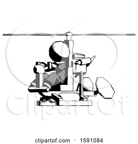Ink Clergy Man Flying in Gyrocopter Front Side Angle View by Leo Blanchette