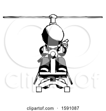 Ink Clergy Man Flying in Gyrocopter Front View by Leo Blanchette