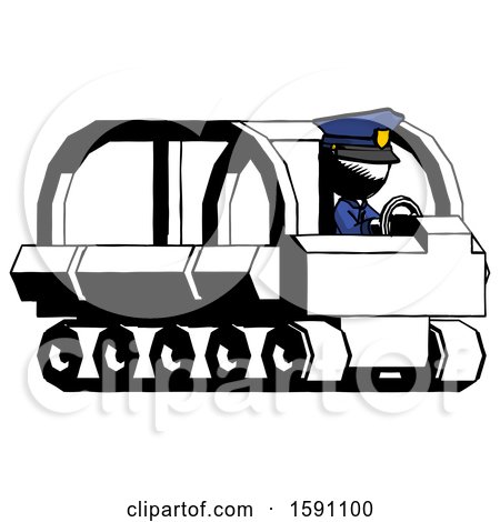 Ink Police Man Driving Amphibious Tracked Vehicle Side Angle View by Leo Blanchette