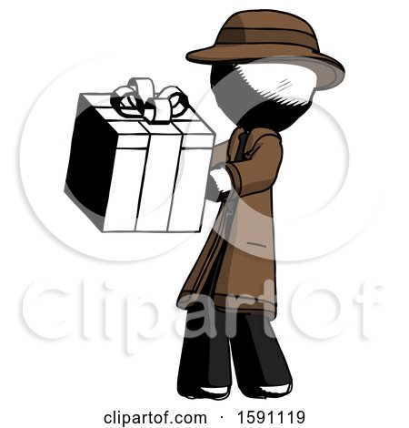 Ink Detective Man Presenting a Present with Large Red Bow on It by Leo Blanchette