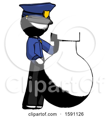Ink Police Man Standing Beside Large Round Flask or Beaker by Leo Blanchette