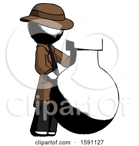 Ink Detective Man Standing Beside Large Round Flask or Beaker by Leo Blanchette