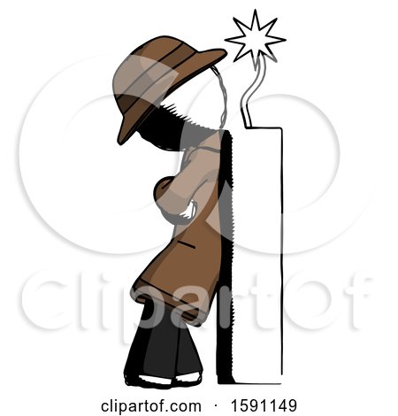 Ink Detective Man Leaning Against Dynimate, Large Stick Ready to Blow by Leo Blanchette