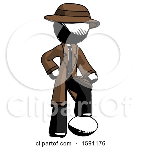 Ink Detective Man Standing with Foot on Football by Leo Blanchette