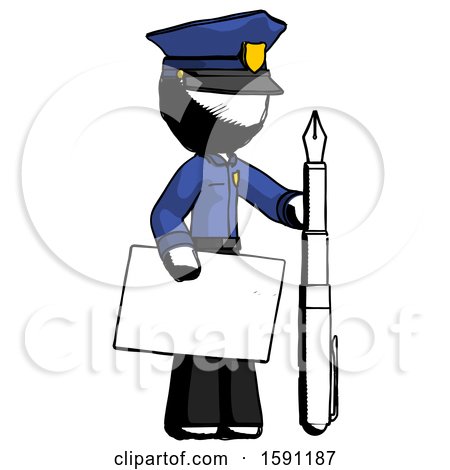 Ink Police Man Holding Large Envelope and Calligraphy Pen by Leo Blanchette