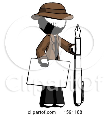 Ink Detective Man Holding Large Envelope and Calligraphy Pen by Leo Blanchette