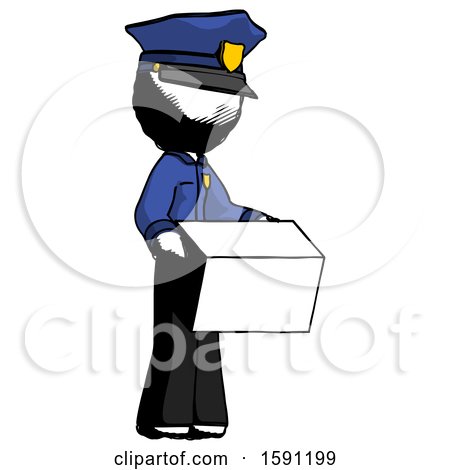 Ink Police Man Holding Package to Send or Recieve in Mail by Leo Blanchette