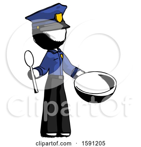 Ink Police Man with Empty Bowl and Spoon Ready to Make Something by Leo Blanchette