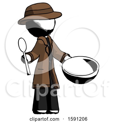 Ink Detective Man with Empty Bowl and Spoon Ready to Make Something by Leo Blanchette