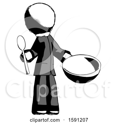 Ink Clergy Man with Empty Bowl and Spoon Ready to Make Something by Leo Blanchette