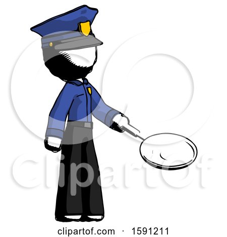 Ink Police Man Frying Egg in Pan or Wok Facing Right by Leo Blanchette