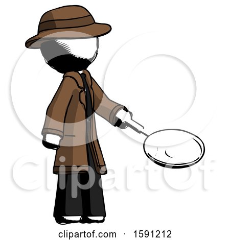 Ink Detective Man Frying Egg in Pan or Wok Facing Right by Leo Blanchette