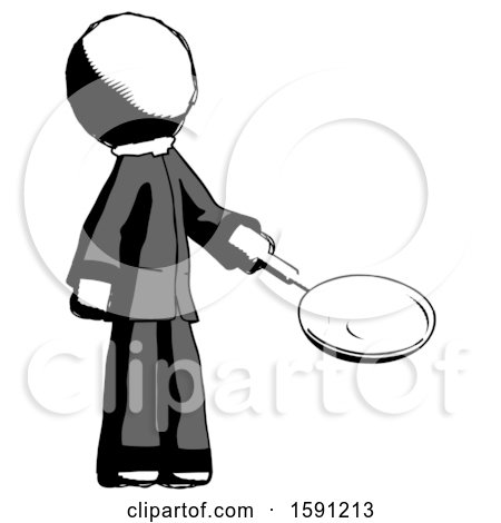 Ink Clergy Man Frying Egg in Pan or Wok Facing Right by Leo Blanchette