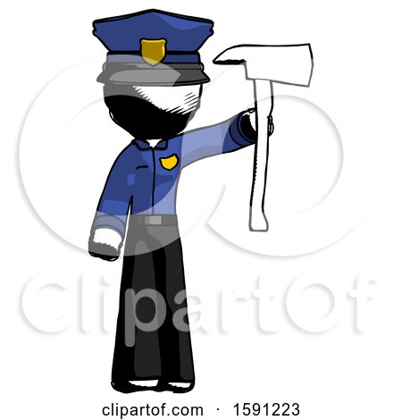 Ink Police Man Holding up Red Firefighter's Ax by Leo Blanchette