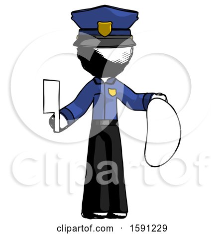 Ink Police Man Holding Large Steak with Butcher Knife by Leo Blanchette