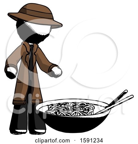Ink Detective Man and Noodle Bowl, Giant Soup Restaraunt Concept by Leo Blanchette