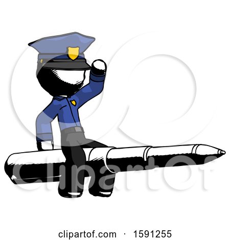 Ink Police Man Riding a Pen like a Giant Rocket by Leo Blanchette