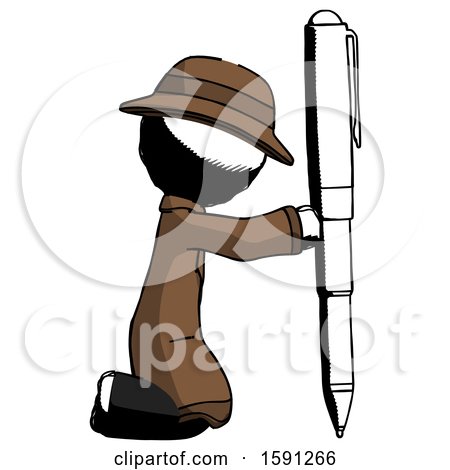 Ink Detective Man Posing with Giant Pen in Powerful yet Awkward Manner. by Leo Blanchette