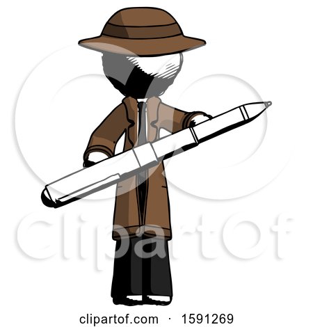Ink Detective Man Posing Confidently with Giant Pen by Leo Blanchette