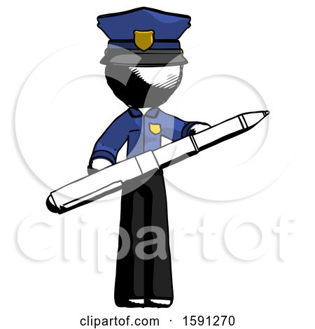 Ink Police Man Posing Confidently with Giant Pen by Leo Blanchette
