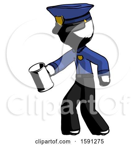 Ink Police Man Begger Holding Can Begging or Asking for Charity Facing Left by Leo Blanchette