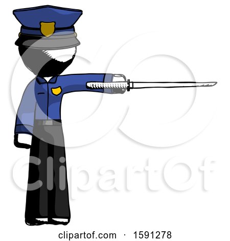 Ink Police Man Standing with Ninja Sword Katana Pointing Right by Leo Blanchette