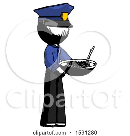 Ink Police Man Holding Noodles Offering to Viewer by Leo Blanchette