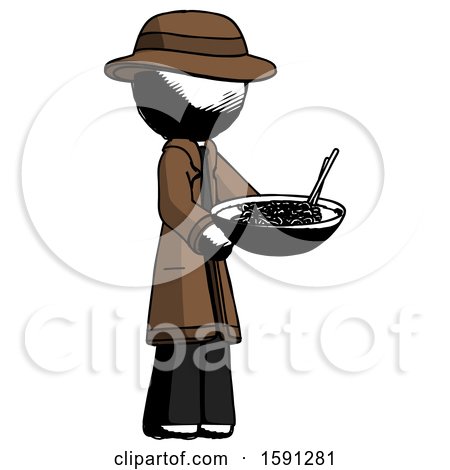 Ink Detective Man Holding Noodles Offering to Viewer by Leo Blanchette