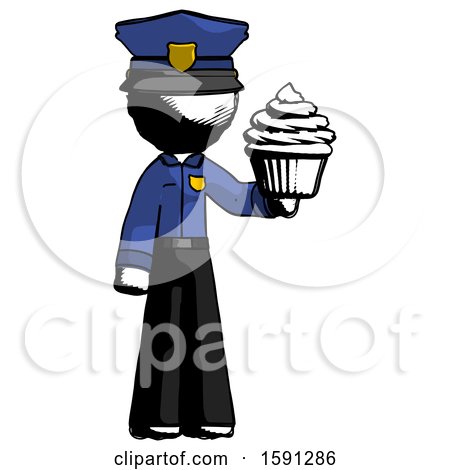 Ink Police Man Presenting Pink Cupcake to Viewer by Leo Blanchette