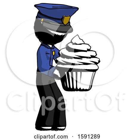 Ink Police Man Holding Large Cupcake Ready to Eat or Serve by Leo Blanchette