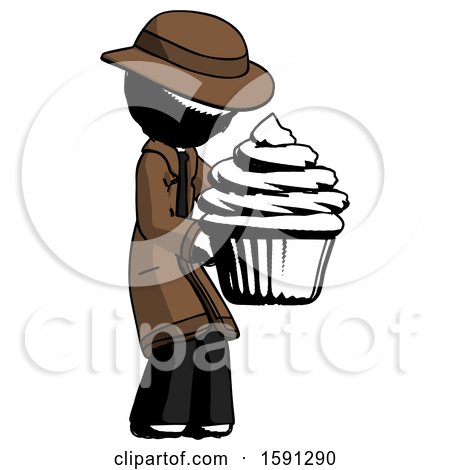 Ink Detective Man Holding Large Cupcake Ready to Eat or Serve by Leo Blanchette