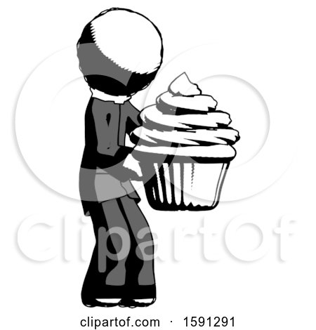 Ink Clergy Man Holding Large Cupcake Ready to Eat or Serve by Leo Blanchette