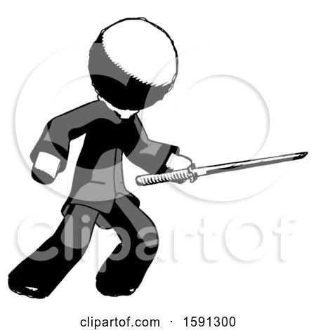 Ink Clergy Man Stabbing with Ninja Sword Katana by Leo Blanchette