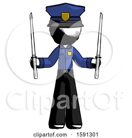 Ink Police Man Posing with Two Ninja Sword Katanas up by Leo Blanchette