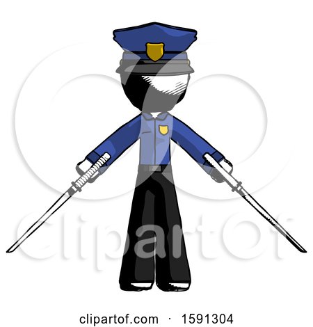 Ink Police Man Posing with Two Ninja Sword Katanas by Leo Blanchette