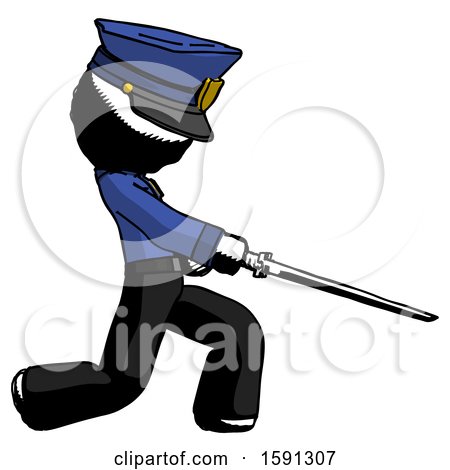 Ink Police Man with Ninja Sword Katana Slicing or Striking Something by Leo Blanchette